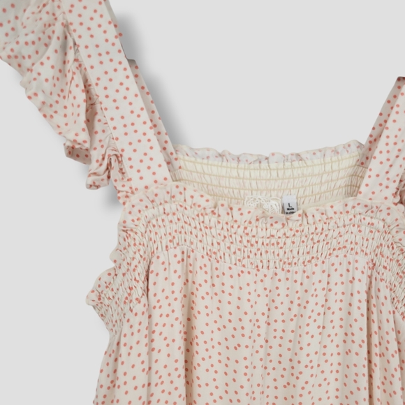 SADIE & SAGE Lady Laranja Polkadot Boho Cottage Dress Cream Peach - Picture 6 of 15